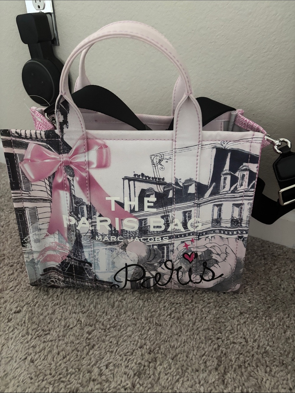 Marc Jacobs Paris Print Small Tote in Pink and Black